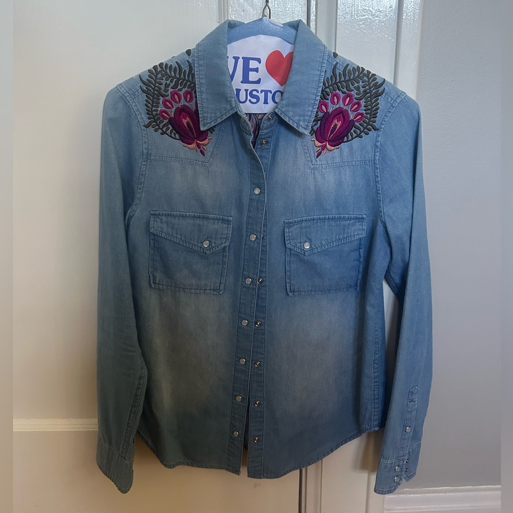 Haute Hippie Embroidered Chambray Shirt - Picture 4 of 8